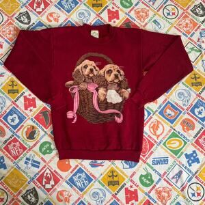 vintage basket of puppies cotton grove crewneck made in usa size small